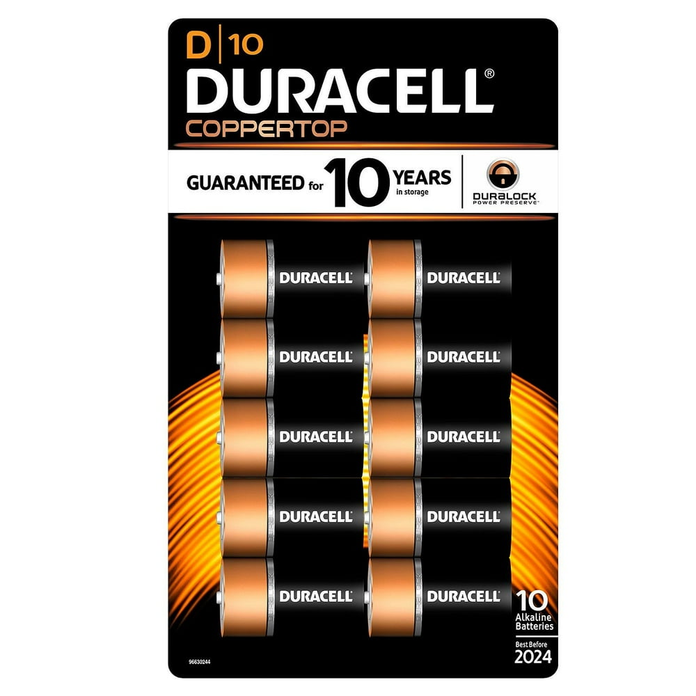Duracell Coppertop Alkaline Batteries, D, 10 Ct