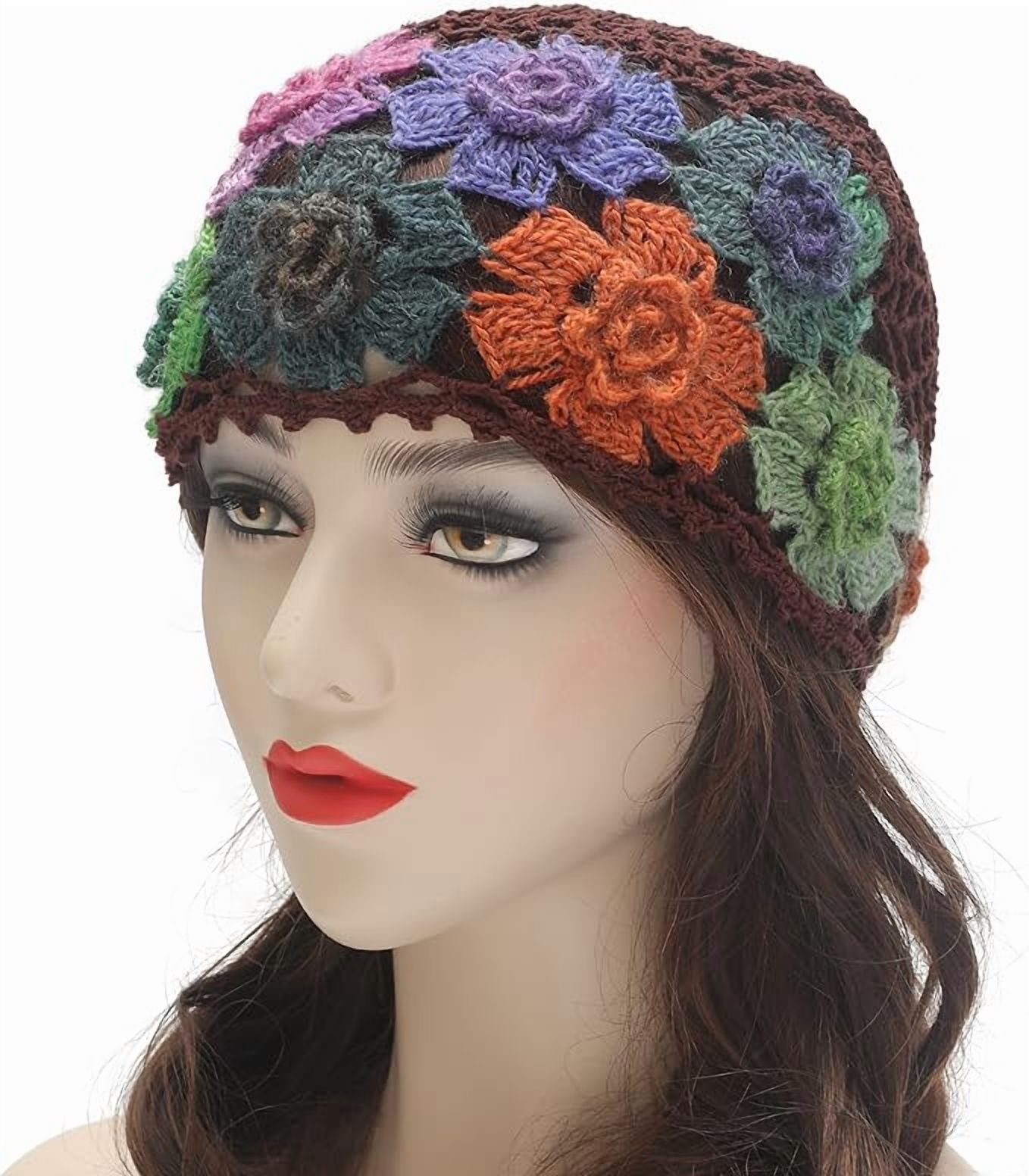 Women Cotton Crochet Skull Cap Handmade Knit Cutout Floral 