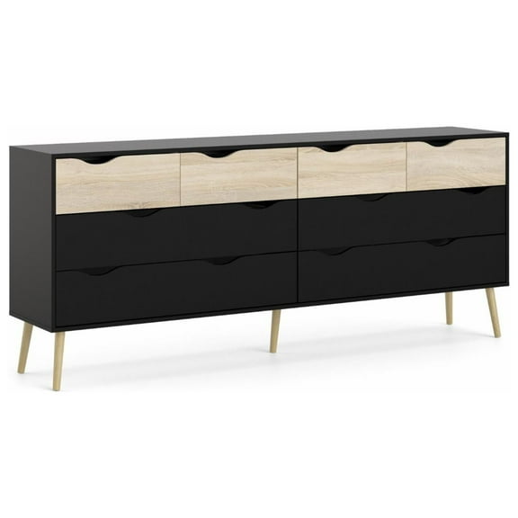 Diana 8 Drawer Dresser, Black Matte/ Oak Structure