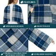 thumbnail image 3 of PAVILIA Plaid Navy Fleece Wearable Blanket with Sleeves for Adults Women Men, Soft Warm Full Body Wrap Throw, Sweatshirt Pocket, Cozy Pullover Robe Blanket with Arm, Gifts for Christmas Mom Wife, 3 of 7