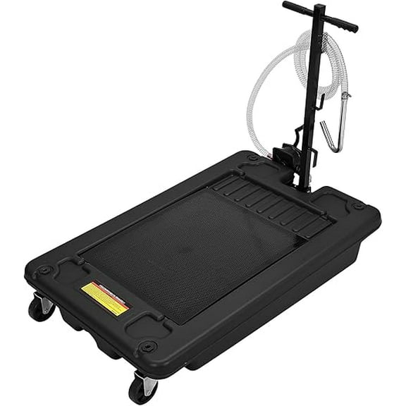 18 Gallon Oil Drain Pan, Low Profile Oil Drain Pan with Pump, Oil Change Pan with T Foldable Hand and Wheels, 8FT Hose Oil Drain Cart for Car, SUV, Trucks