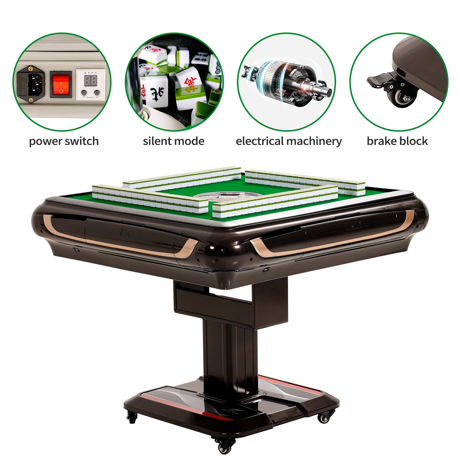 42mm Mahjong Ultra Thin Folding Automatic Mahjong Table with Wheels Foldable Style with 2 Sets of Chinese Tiles No Number (Blue & Green)