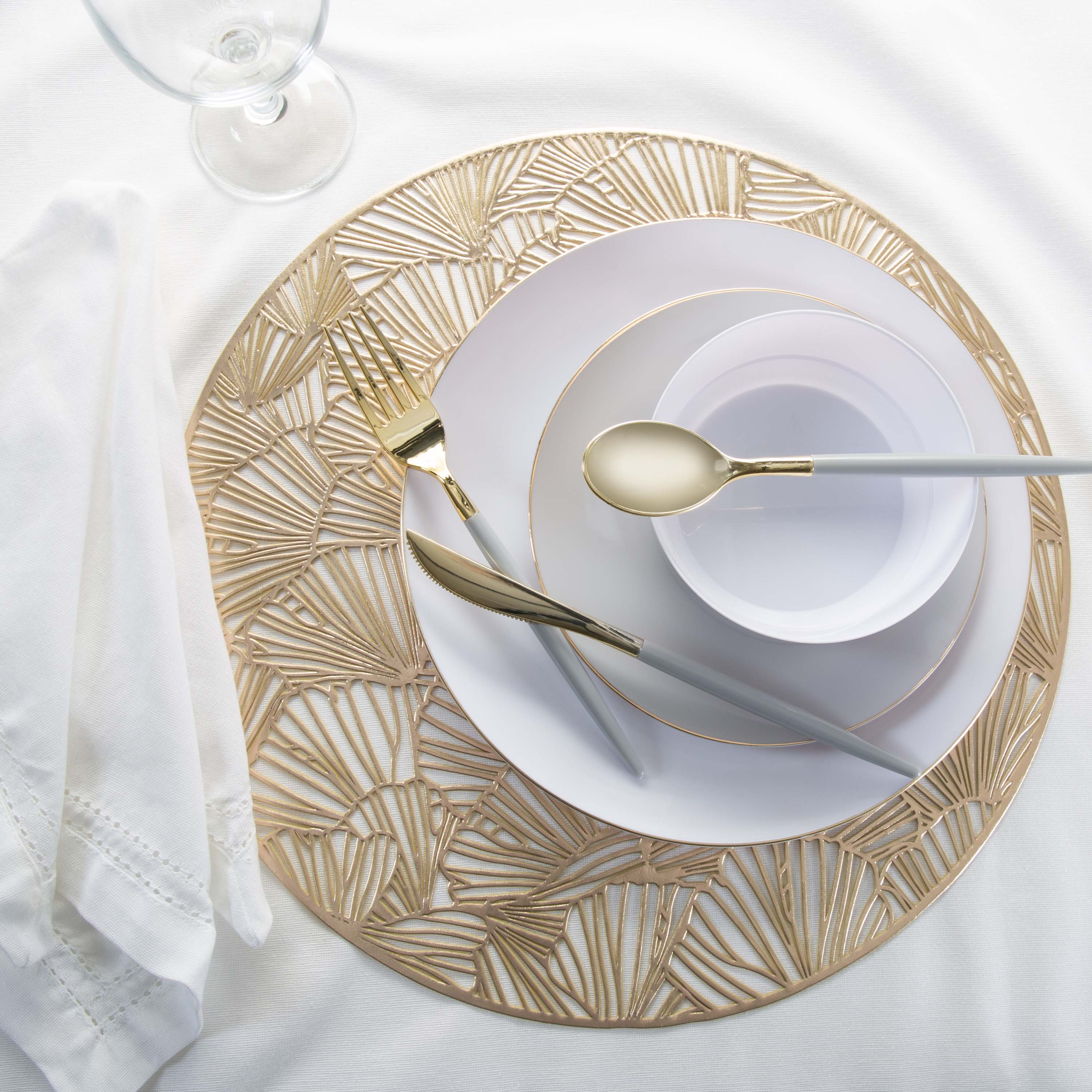 Home Details Set of Four Round Shell Laser Cut Table Place Mat, Gold