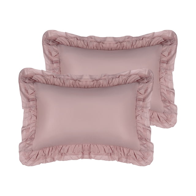 Funda de almohadas de triple volantes REGALWOVEN, juego de 2 fundas de almohada, fundas de cama con cierre de sobre, tamaño Queen (20"x30") color pasta de frijol