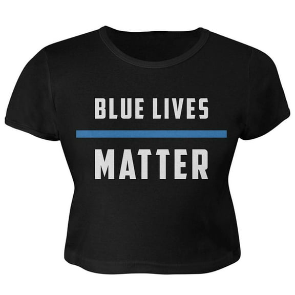 Police Blue Lives Matter Thin Blue Line Juniors Crop Top T-Shirt Black LG