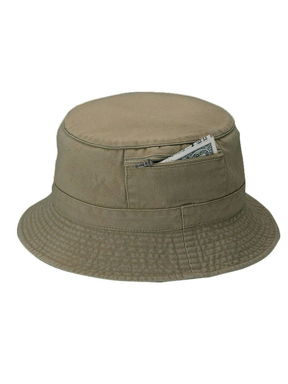 ZIPPER POCKET BUCKET HAT - Khaki 