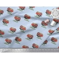 thumbnail image 2 of Soimoi Blue polyester Crepe Fabric Barn & Cow Farm Decor Fabric Printed Yard 42 Inch Wide, 2 of 3