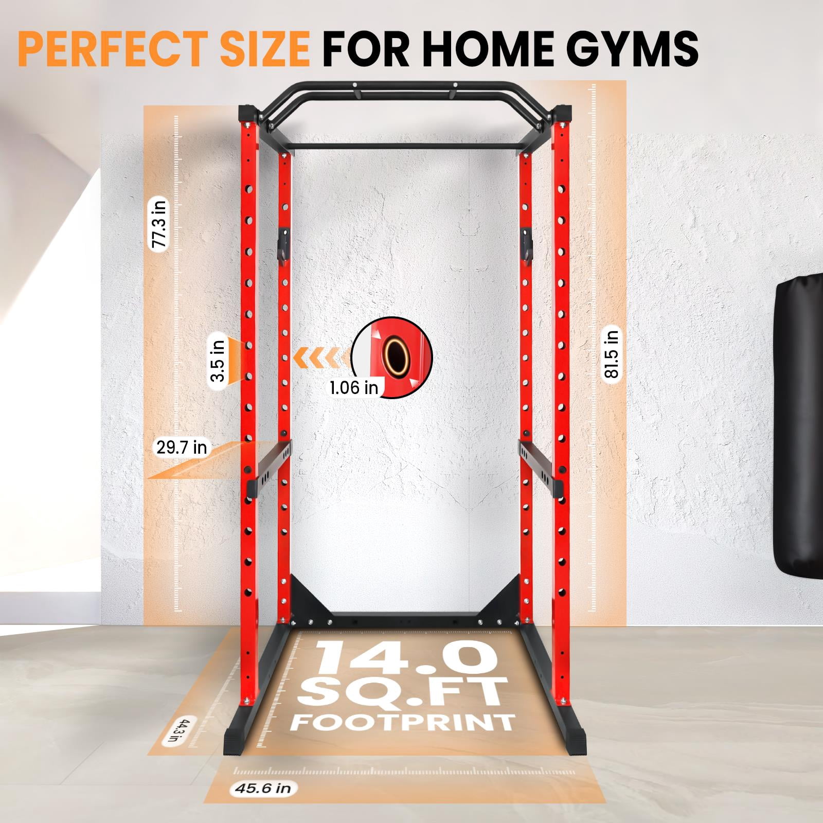 Red Power Cage, 14 - Speed Adjustable Power Rack, Home Gym Squat Rack for Full - Body Workout, Strength Training, Fitness Regimen