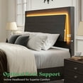 thumbnail image 3 of Merluxy Wood King Bed Frame with 47" Headboard, Rustic Platform Bed with LED Lights, Black, 3 of 9