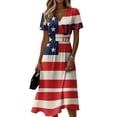 thumbnail image 2 of July 4th Womens Dresses American Flag Independence Day Print Wrap V Neck Dress Elegant Short Sleeve Flowy Beach Boho Dress, 2 of 5