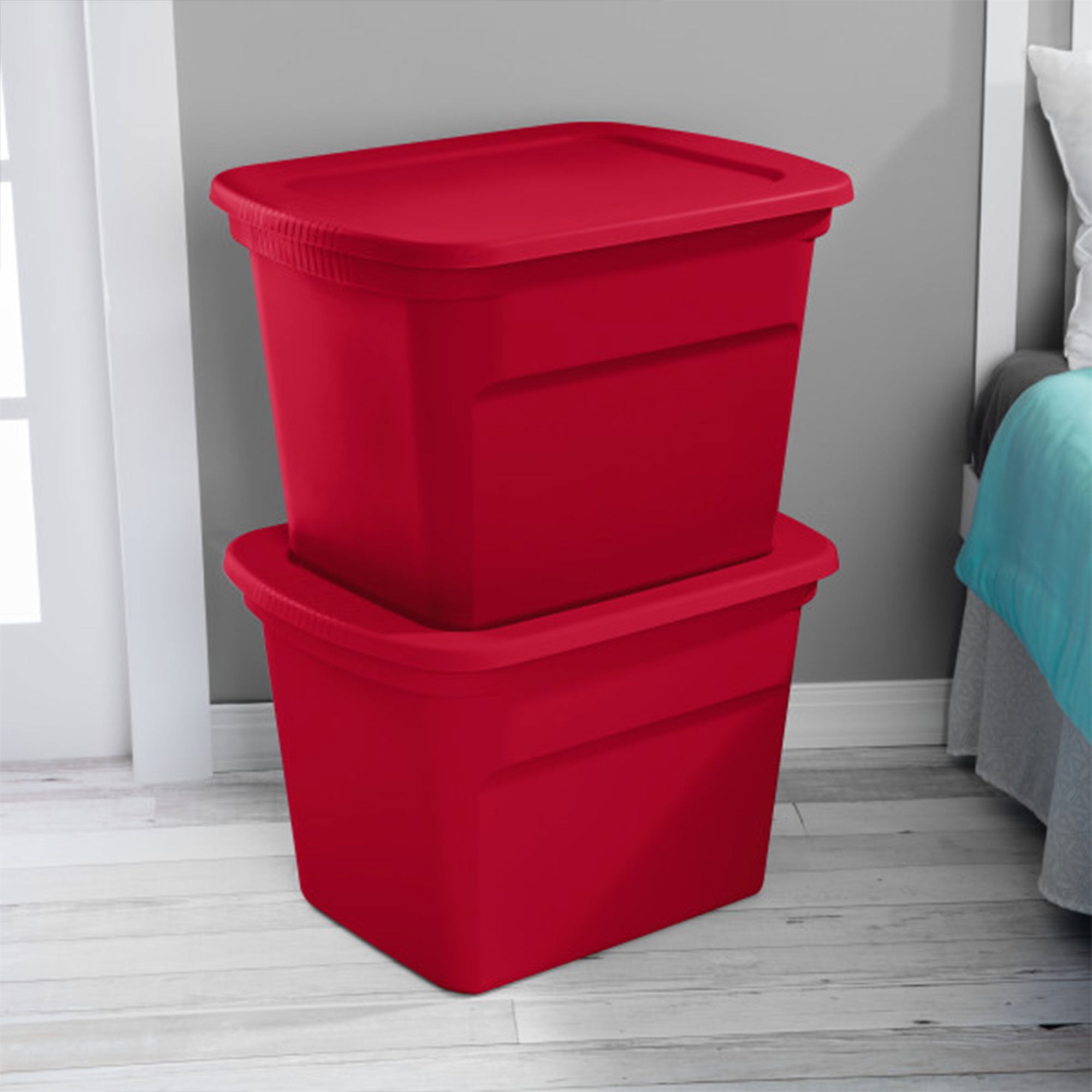 Red Plastic Storage Totes - Pack Of 3, Stackable, Industrial Strength, 23" X 15" X 16" (Holds 80 Lbs)
