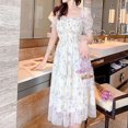 thumbnail image 3 of Vestido de mujer estilo francés blanco con cintura y manga abombada elegante vestido de verano para fiesta y citas, 3 of 8
