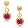 thumbnail image 2 of Gem Stone King 14k Yellow Gold Red Ruby Dangle Earrings for Women (0.70 Cttw, Gemstone July Birthstone, Round 4MM), 2 of 4
