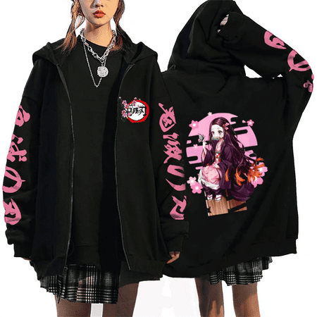 HOT Demon Slayer Kamado Nezuko Printed Hooded Sweatshirt Anime Hoodie Cosplay Zip Street Style