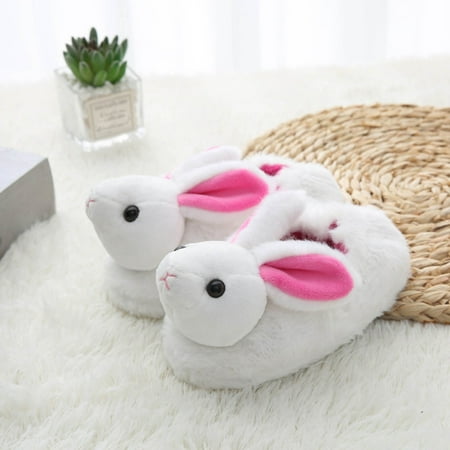 

HAXMNOU Childrens Girl Cotton Slippers Cute Stereoscopic Rabbit Warm Indoor Non Slip Cotton Slippers White