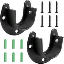 NOGIS 2 Pack Black Closet Rod Bracket Stainless Steel Wardrobe Rod Holder Heavy Duty Closet Rod Holders with Screws Closet Pole Socket Flange Closet Rod End Support