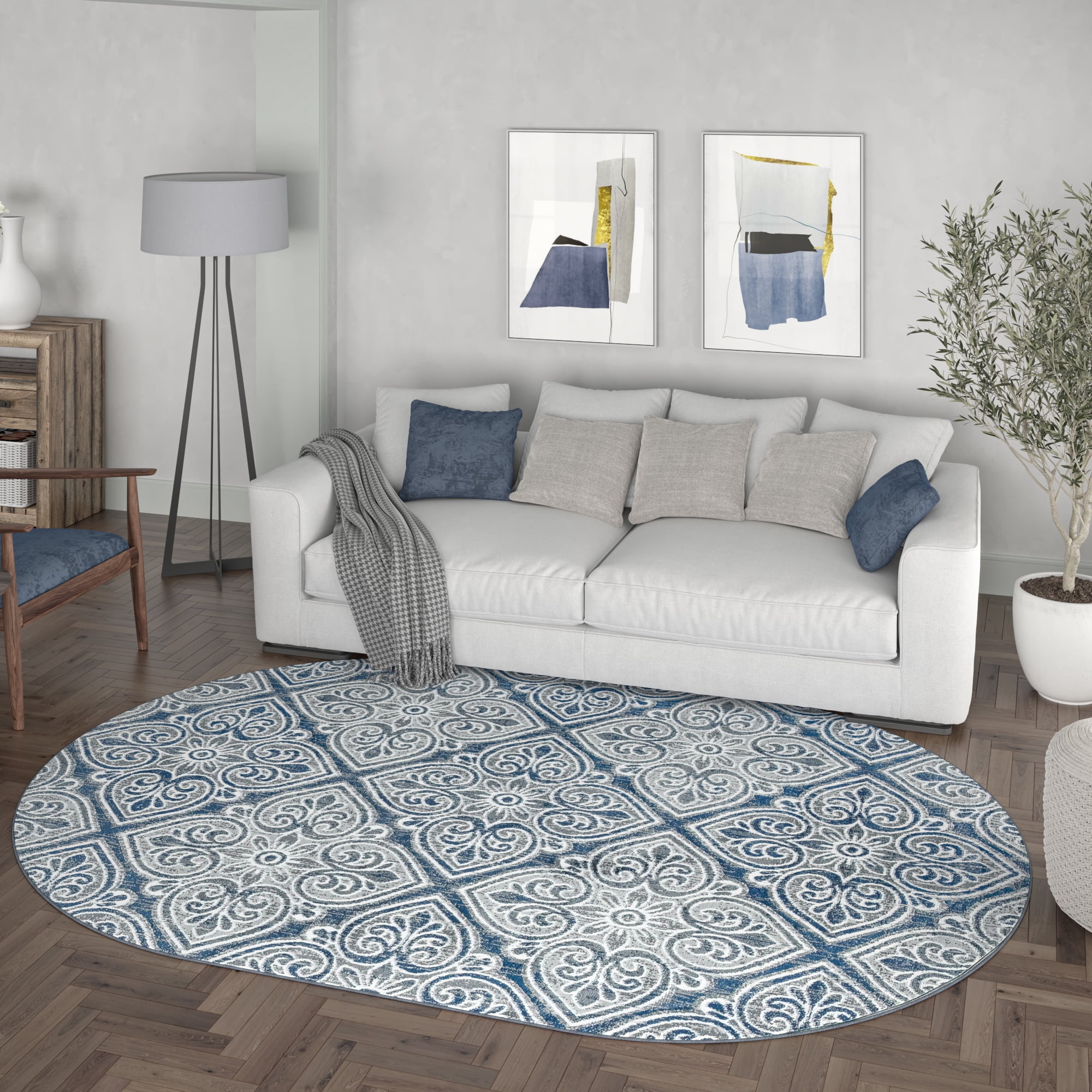 Madison Traditional 5' x 7' Oval Dark Gray Polypropylene Indoor Area Rug