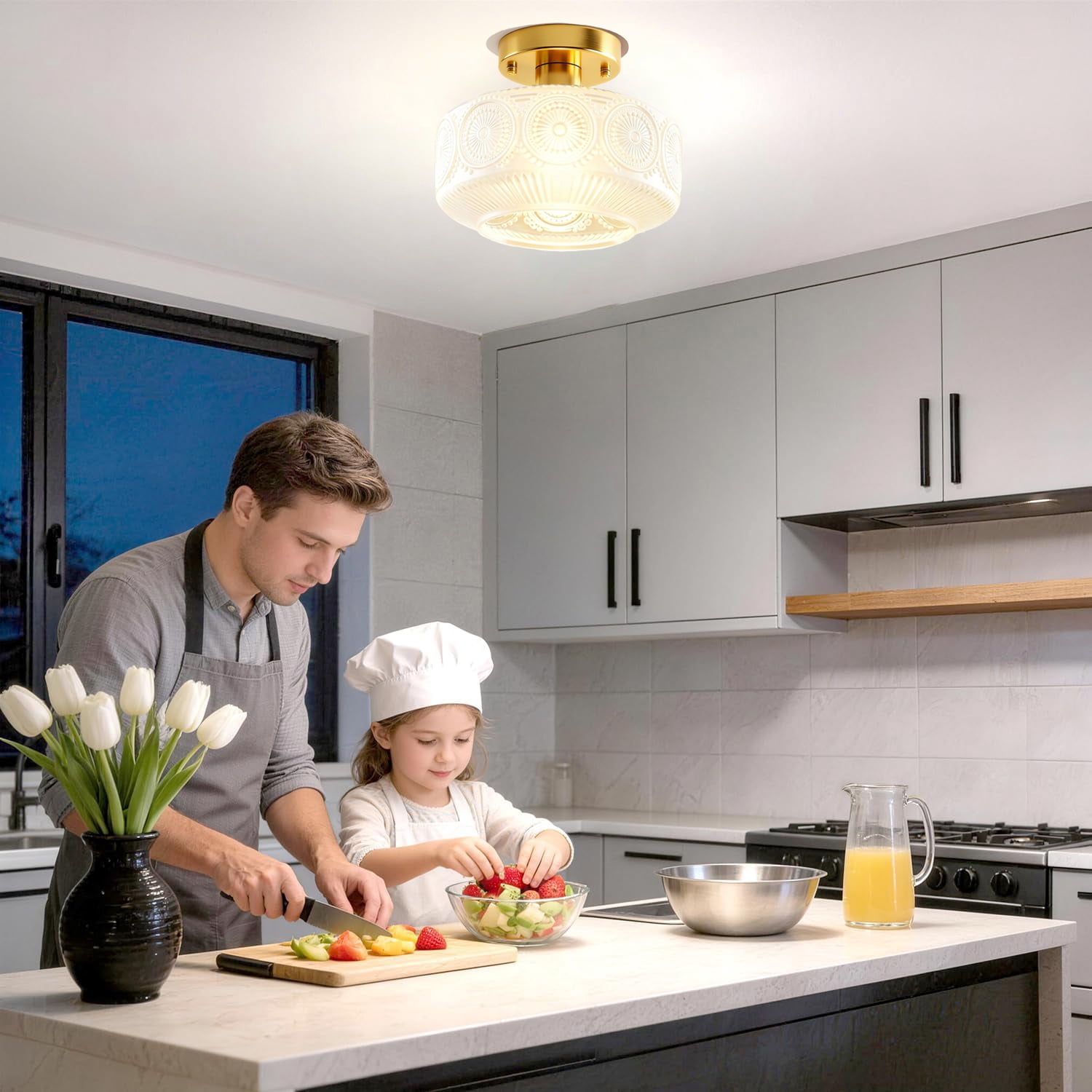 Semi Flush Mount Ceiling Ligh,Globe Glass Ceiling Light with Milk White Galss Shade,Hallway Light Fixtures,Modern Milky White Lighting Fixture for Bedroom Kitchen Porch Corridor