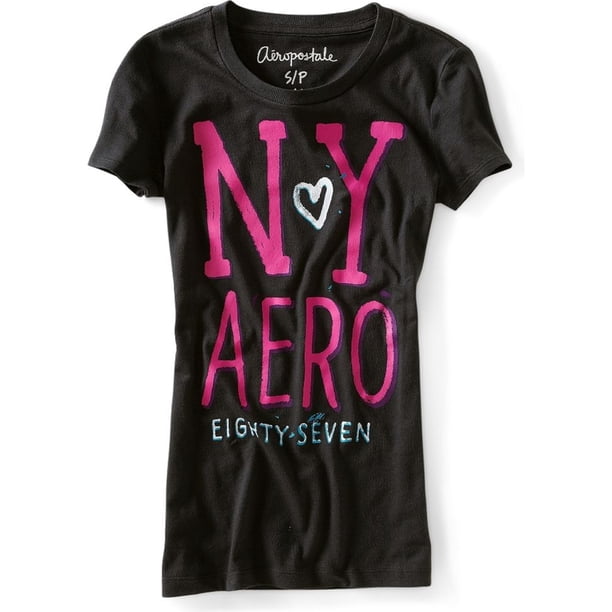 Aeropostale Aero New York playera gráfica para mujer, gris, XS