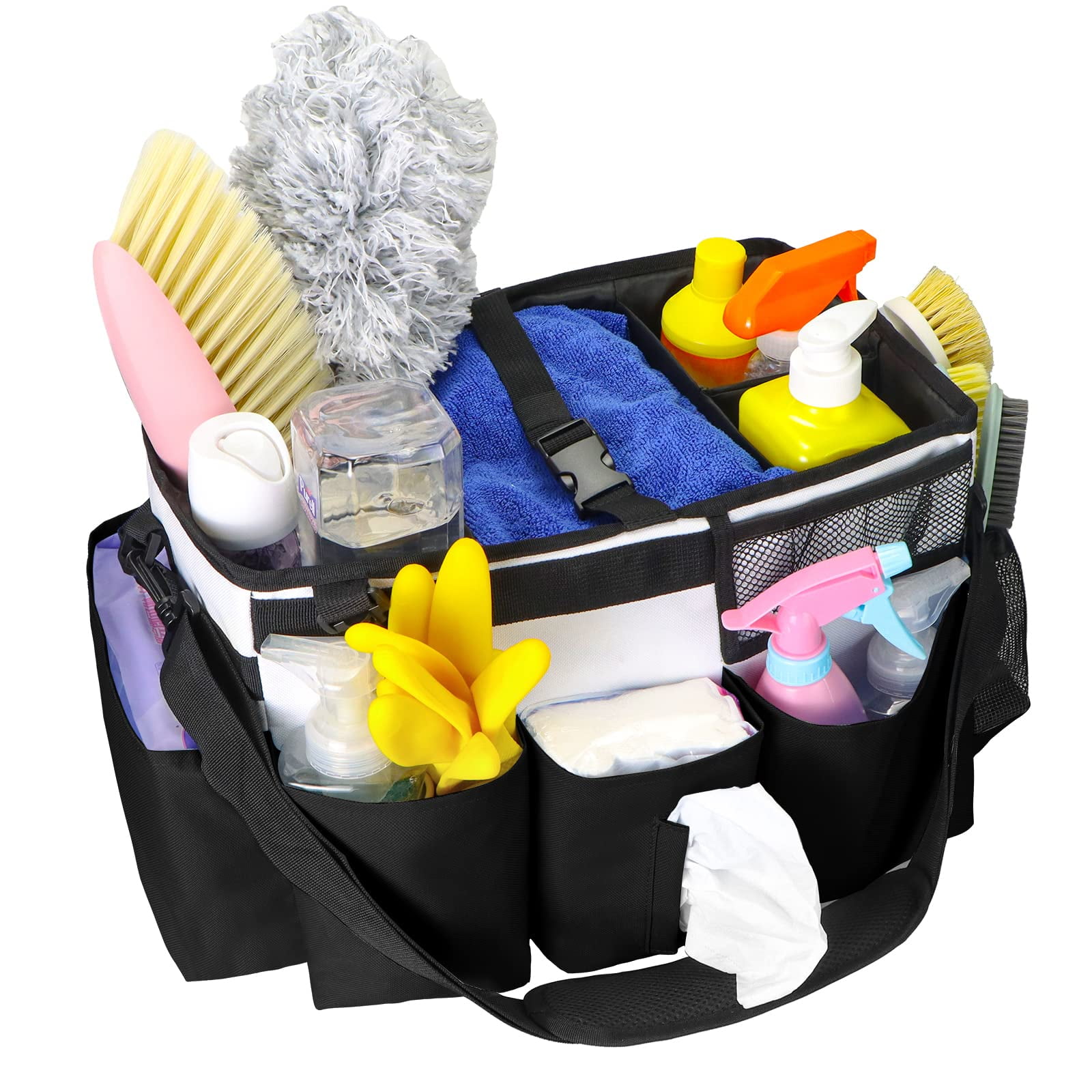 CHZUOBER Large Cleaning Caddy Organizer with Handle, Sponge Shoulder Strap  Cleaning Supplies Organizer with Foldable Dividers Zipper Pocket Cleaning