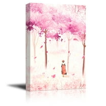 wall26 Canvas Wall Art - Traditional Chinese Style Painting of Pink Cherry Blossom in Spring - Giclee Print Gallery Wrap Modern Home Art Ready to Hang - 32x48 inches