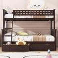 thumbnail image 2 of Euroco Wood Twin over Full Bunk Bed with Drawers, Convertible Two Beds in One, Espresso, 2 of 14