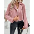 thumbnail image 6 of Women'S Cropped Zipper Long Sleeve Suede Faux Leather Blazer Jacket Autumn Fashion Outerwear Pink XXL, 6 of 8