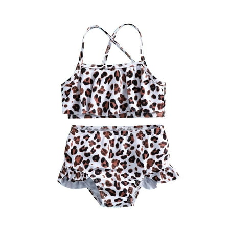

Toddler Kids Baby Girls Two Piece Bikini Swimsuit Fashion Cute Leopard Print Infant Swimsuit Spaghetti Strap Ruffles Bathing Suit