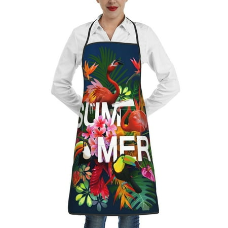 

Gaeub Summer Birds and Flowers Kitchen Cooking Aprons Adjustable Bib Apron Waterdrop and Oil Resistant Kitchen Chef Apron for Women Men
