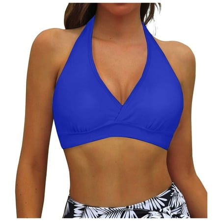 Women s Bikini Top - Push Up Swimsuit Top  Navy Blue  with Removable Padded Bra  V - Neck and Backless Design  Good Quality  Available in Multiple Sizes
