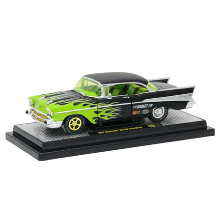 - M2 MACHINES 1:24 AUTO-THENTICS RELEASE 59 VERSION B - 1957 CHEVROLET BEL AIR (BLACK WITH GREEN FLAMES) 40300-59B