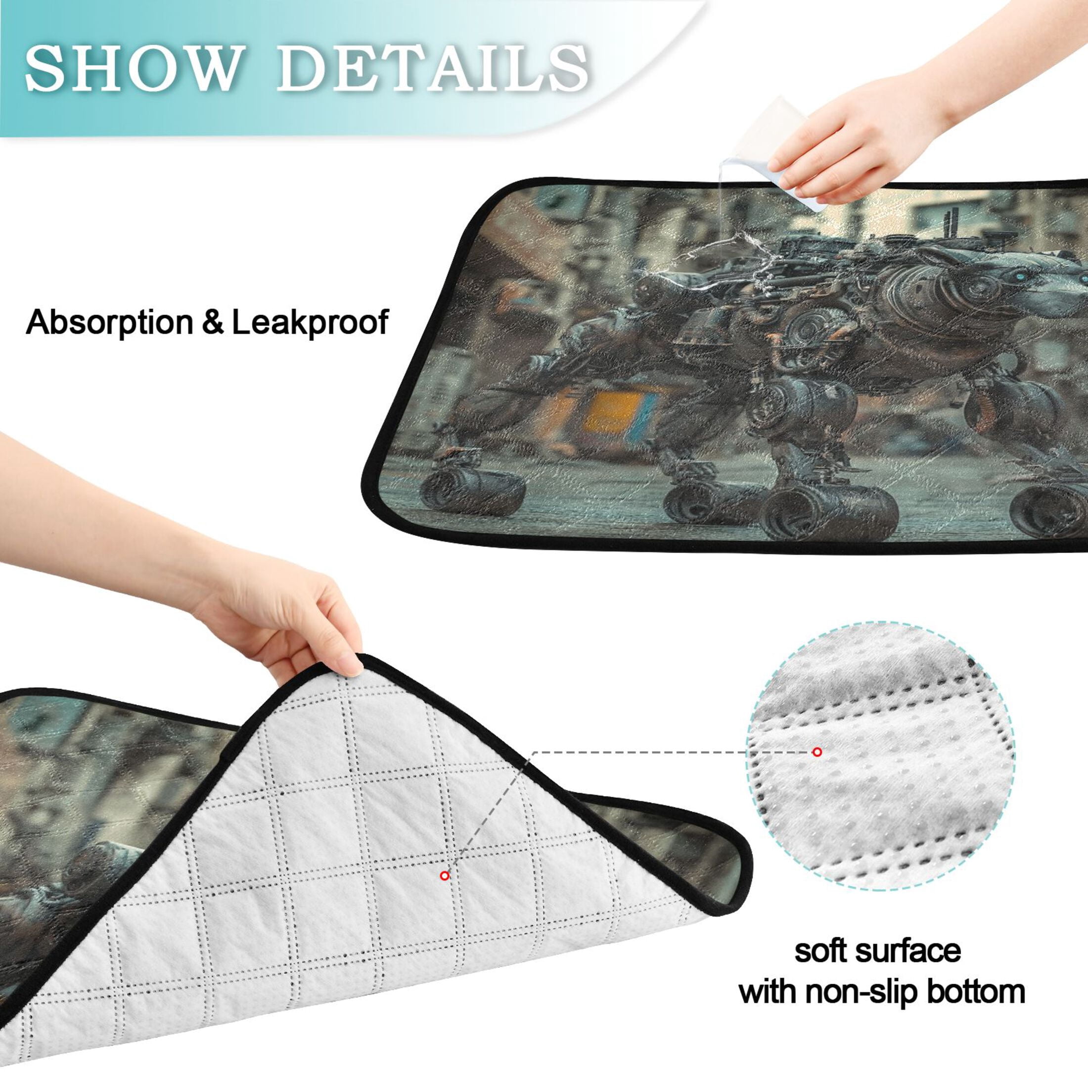 Qxltty Bully Robot Dog Patterns Cat litter Pads Pet Set of 2 Diaper Mats Center Anti-leakage Layer Absorbent Soft and Comfortable