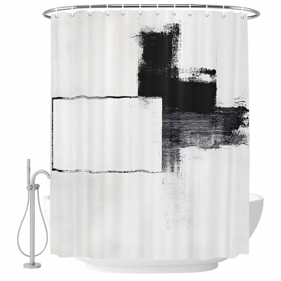 Abstract Black White Fabric Shower Curtain Painting Art Washable Shower Curtains for Bathroom, Waterproof Bath Curtain with Hooks Home Decor 72x72in