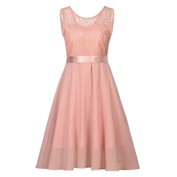 IROINNID Women's Sleeveless A-Line Dress Round Neckline Sexy Zipper Lace Dress Princess Mini Dress Strapless Solid Color Dress