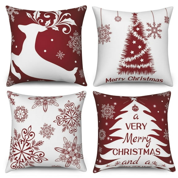 Christmas Throw Pillow Cover Set of 4,Winter Snowflake Reindeer Pillowcase for Living Room Home Decor,18x18