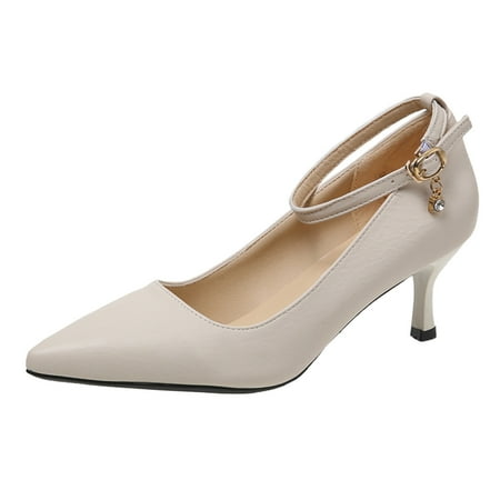 

adviicd Women Dress Shoe Ladies Fashion Solid Color Leather Pointed Toe Buckle Thin High Heel Pumps Casual Chunky Heel