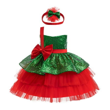 FhsagQ Dresses Christmas Dresses for Girls 7-8 Graduation Child Xmas Girls Dress Party Dance Kids Christmas Princess Pageant Gown Girls Dress Christmas Dresses for Girls 10-12 Yellow Red 4-5 Years