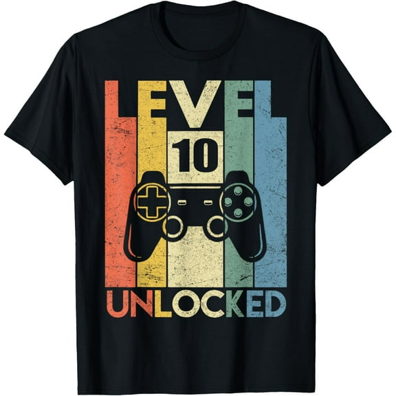 t-shirt Level 10 Unlocked Shirt Funny Video Gamer 10th Birthday Gift t-shirt mens t shirt，black，women，funny，misfits，men，journey
