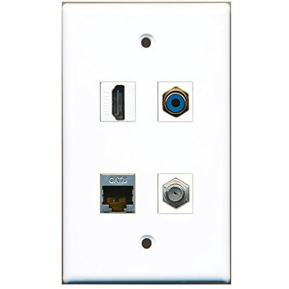 RiteAV - 1 Port HDMI 1 Port RCA Blue 1 Port Coax Cable TV- F-Type 1 Port Shielded Cat6 Ethernet Wall Plate
