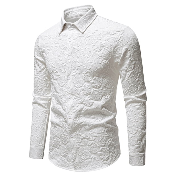 Blusa y camisa de manga larga con cuello vuelto para hombre, informal, a la moda, con botones sólidos, de poliéster, de manga larga y cuello vuelto.
