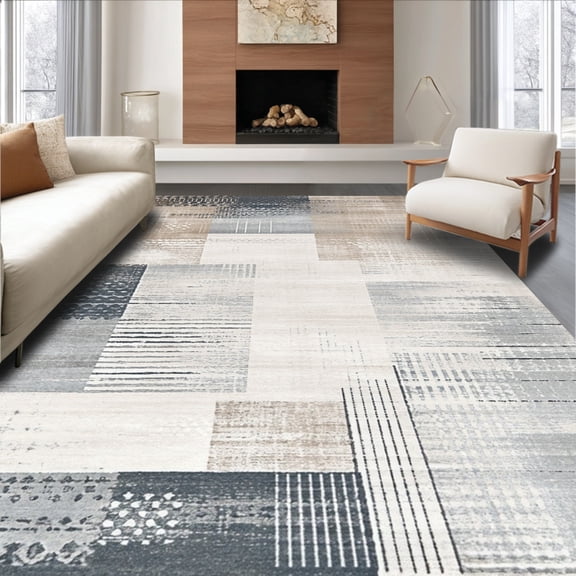 ODIKA 4'x6' Machine Washable Non-Slip Area Rug, Abstract Patterned Floor High Traffic Rug, Gray, 127375