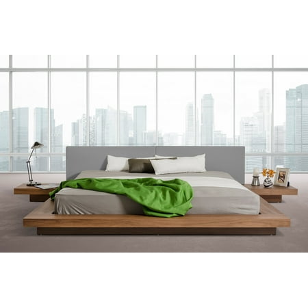 Modrest Opal Modern Low Profile Walnut And Grey Leatherette Eastern Modrest Opal Modern Low Profile Walnut And Grey Leatherette Eastern King Platform Bed Color