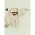 thumbnail image 3 of Elippeo Baby Boy Bodysuits Letter Embroidered Ribbed Long Sleeve Round Neck Fall Jumpsuits Hat Outfits 3 6 12 18 Months, 3 of 8