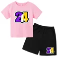 thumbnail image 3 of Conjunto de camiseta de cuello redondo de algodón para niños de verano con 24 mangas cortas y pantalones cortos casuales estampados para niños y niñas de 2 a 12 años, 3 of 5