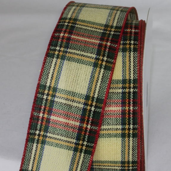 The Ribbon People Burgundy Red and Green Plaid Metallic Wired Craft Ribbon 2.5" x 20 Yards