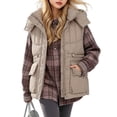 thumbnail image 2 of Puffer Vest for Teen Girl Detachable Hood Sleeveless Padded Gilet Zip Snap Cargo Flap Pockets Adjustable Waist Warm Winter Outerwear Waistcoat, 2 of 6