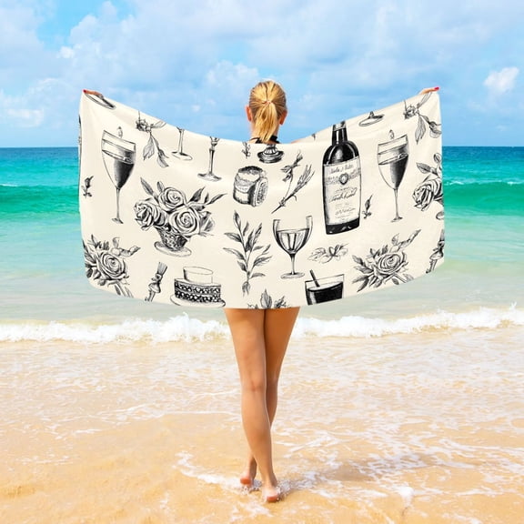 Ryvnso Retro Wine Leaves Beach Towel Quick Dry Swimming Yoga Beach Towels Large Sand Free Microfiber Towel 31"W x 71"L