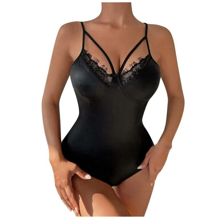 Adult Black Faux Leather and Lace Bodysuit