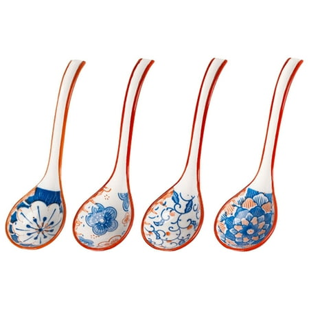 

4Pcs Short Handle Soup Spoons Dinner Spoons Ceramic Food Spoons Soup Spoons Kids Spoons