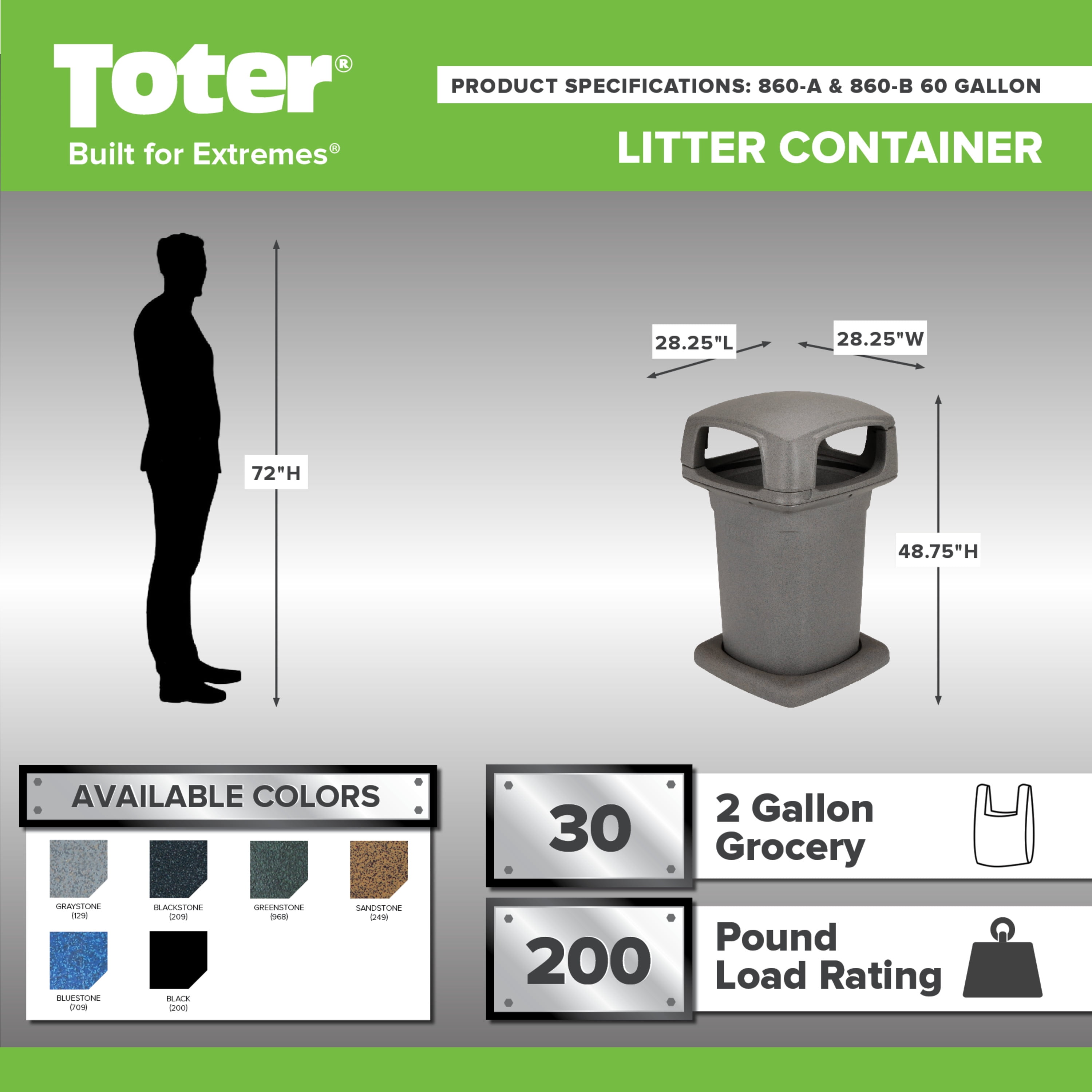 Toter 60 Gal. Park Trash Can with Lid